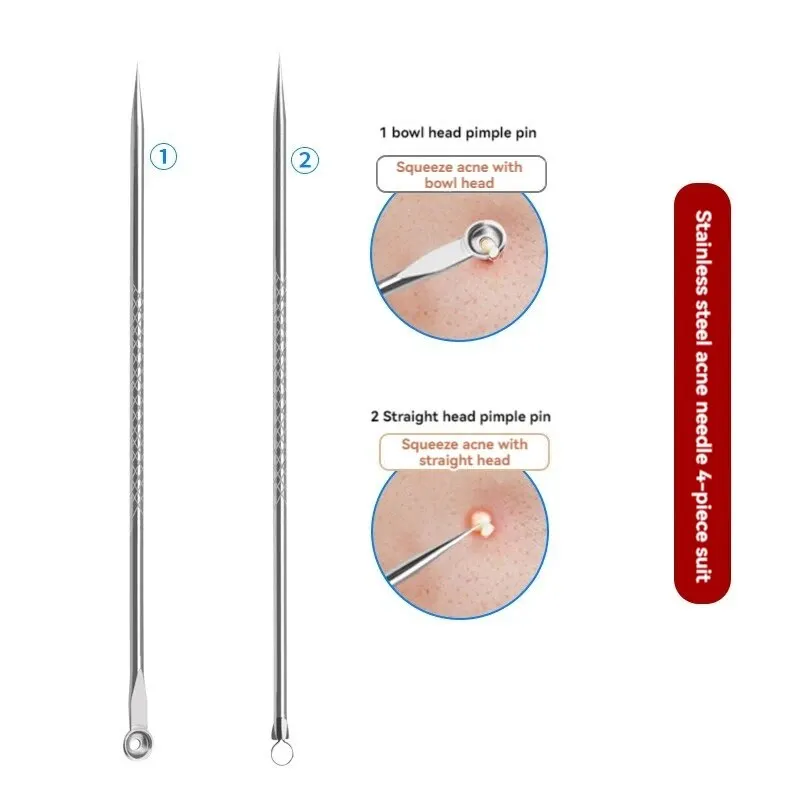 Stainless Steel Beauty Needle Acne Needle Dual-purpose Acne Remover Acne Removing Acne Beauty Tools Pimple Pin 4 PCs Set