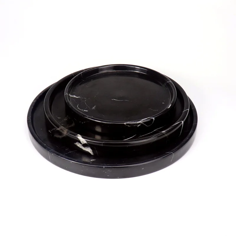 Home Furnishings Hotel Homestay Engineering Sample Room Black and White Root Black Natural Marble Circular Stone Groove Tray