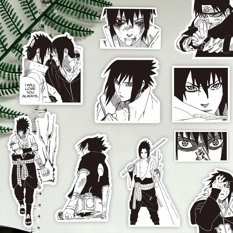 65/70/75pcs Anime Black White Naruto Cartoon Stickers Cool Uchiha Sasuke Sticker Notebook Water Bottle Decal Kids Party Gift