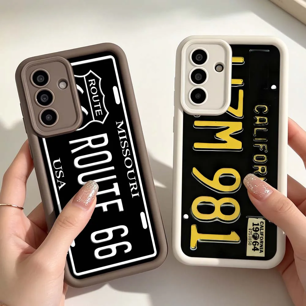 Luxury License Plate Phone Case For Samsung A25 A26 A33 A57 A35 A36 A37 A51 A52 A53 A54 A55 A57 A72 A73 5G Eye Ladder