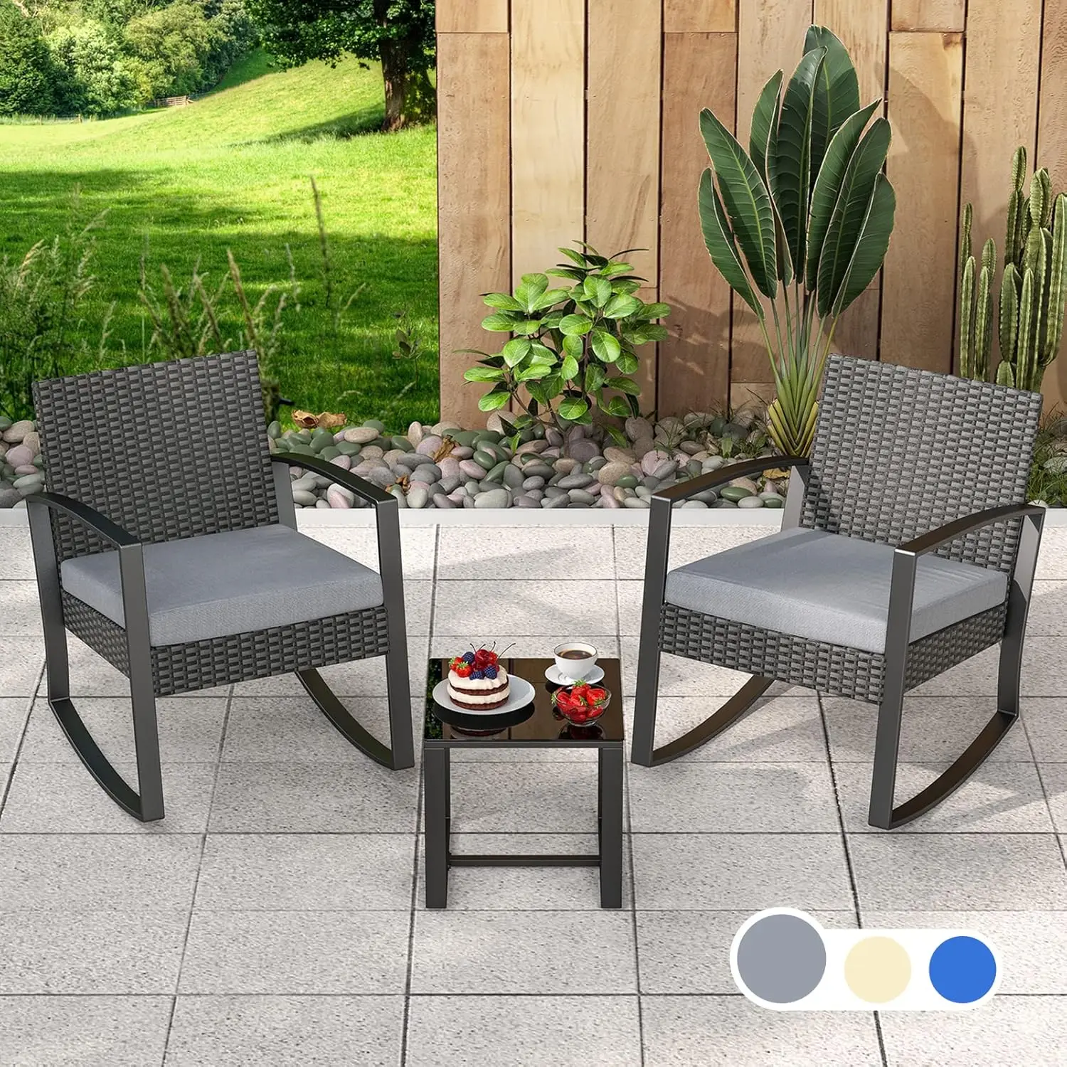 Stücke Terrassen möbel Set, Outdoor Korb möbel Set, moderne Rattan Schaukel stuhl Set mit Couch tisch für Hof, Balkon