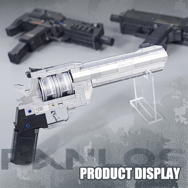 2024 NEW Military M500 Revolver Pistol Building Blocks Kits M10 MP7 Submachine Gun Shoot Bullet Weapon Bricks Toys For Kids Gift