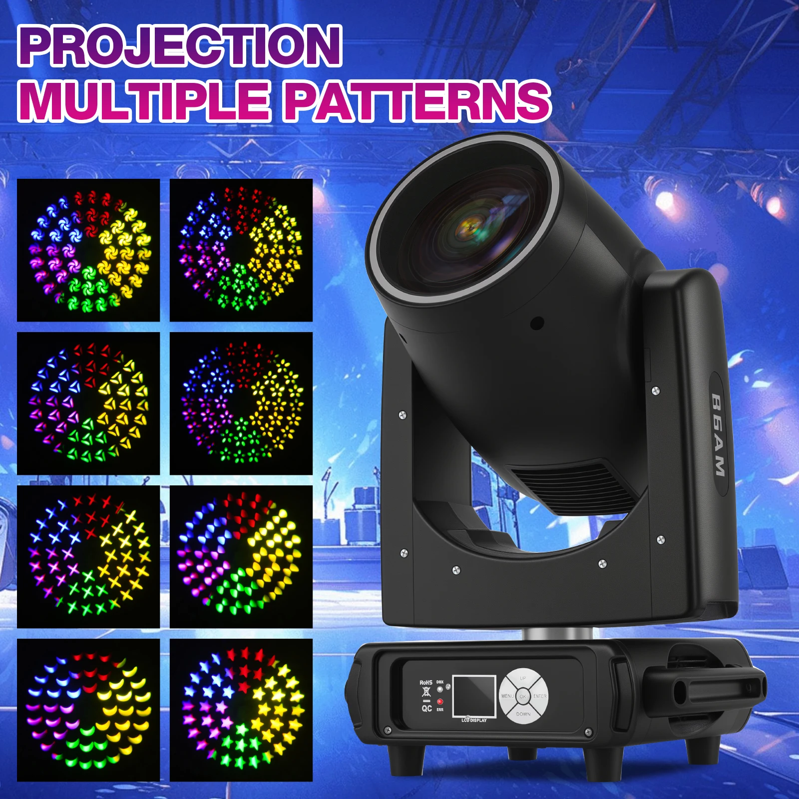 

450W Moving Head Beam Light 15Color 13Pattern Aurora Ripple Effect DMX512 16 Channel For DJ Disco Xmas Stage Bar Or Scenic Area
