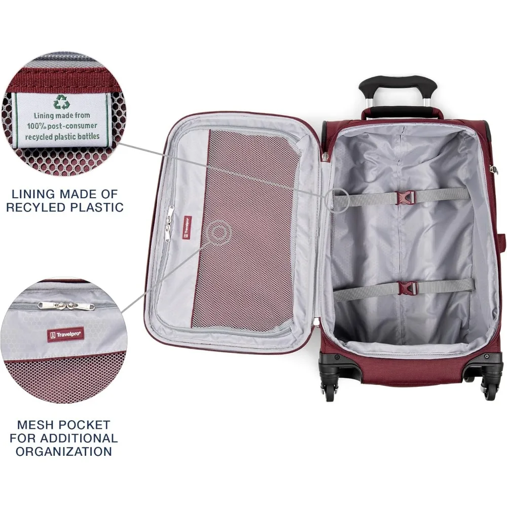 Lightweight Expandable 4-Wheel Spinner Carry-On Luggage, Softside Suitcase for Men and Women, Burgundy, Travel-Friendly