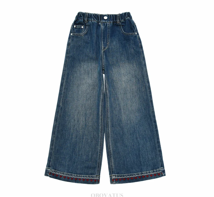 Herbstliche Kinder-Streetwear: Weite Jeans mit Herzsaum für Teenager-Mädchen, Trendige Blaue Denim-Hosen, Lockere Kinderhosen – Detail 8