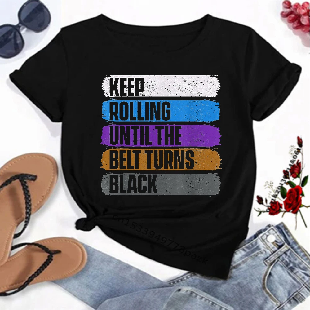 Keep Rolling Until The Belt Turns Black Distressed Graphic T Shirt Men BJJ Martial Arts Summer Short Sleeve Tee