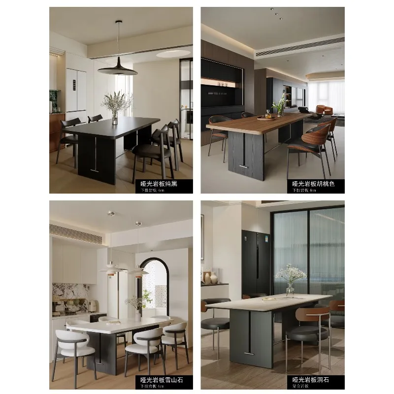 Modern Minimalist Black Sintered Stone Dining Table With Solid Wood Legs Rectangular Kitchen Table For Home Restaurant Furniture
