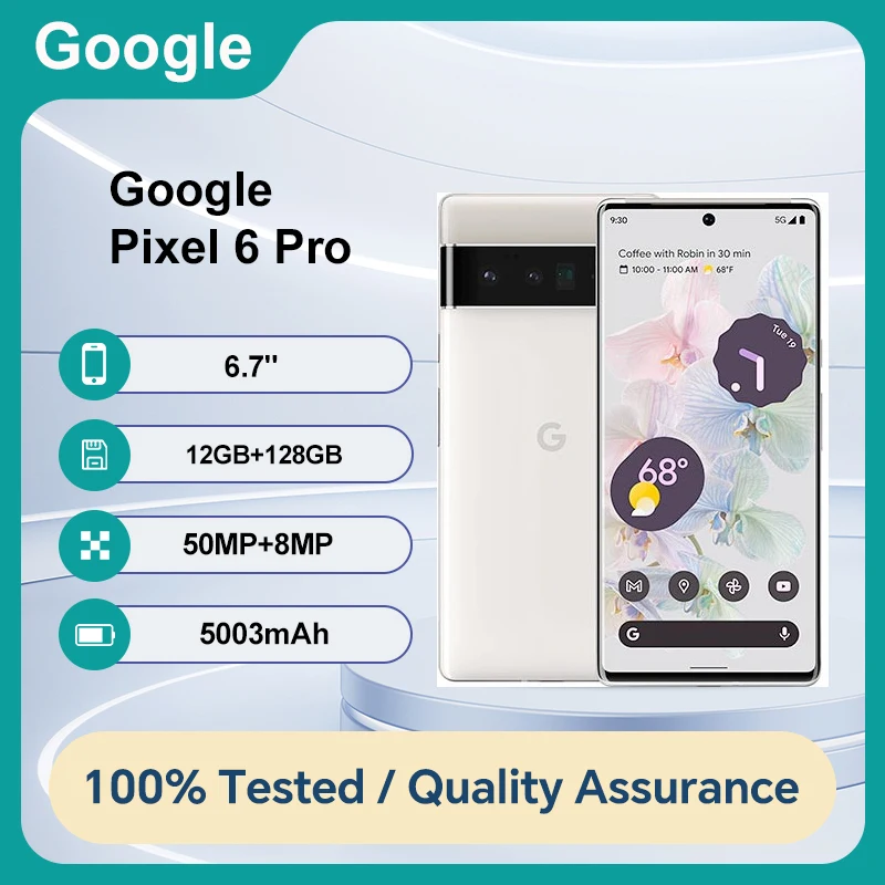 بصمة أصابع Google Pixel 6 Pro 5G NFC أصلية غير مقفلة 128 جيجابايت 12 جيجابايت رام 6.7 بوصة 50 ميجابكسل أندرويد 12 5003 مللي أمبير في الساعة