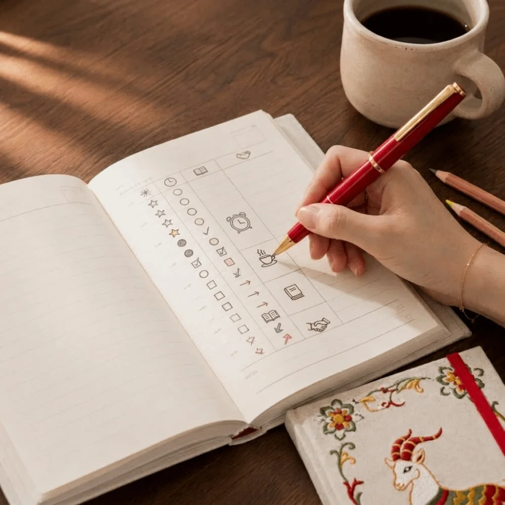 Embroidery Cover Calendar Notebook Thick Smooth Pages Ink Bleeding Prevention Notebook Exquisite Texture Sheep Pattern