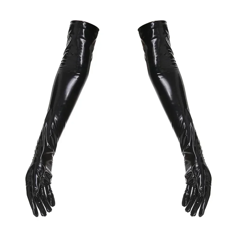 Lady Sexy Stretch PU Leather Skinny Long Glove Punk Rock Hip Hop Jazz Disco Dance Gloves Shiny Latex Mittens Cosplay Accessory