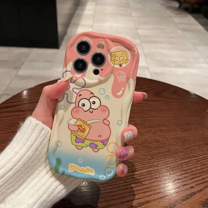 Fashion Patrick Cute Cool SpongeBobs 3D Wave Case For iPhone 16 15 14 13 12 11 Pro Max Mini X XR XSMAX 8 7 6S Plus Soft Silicone