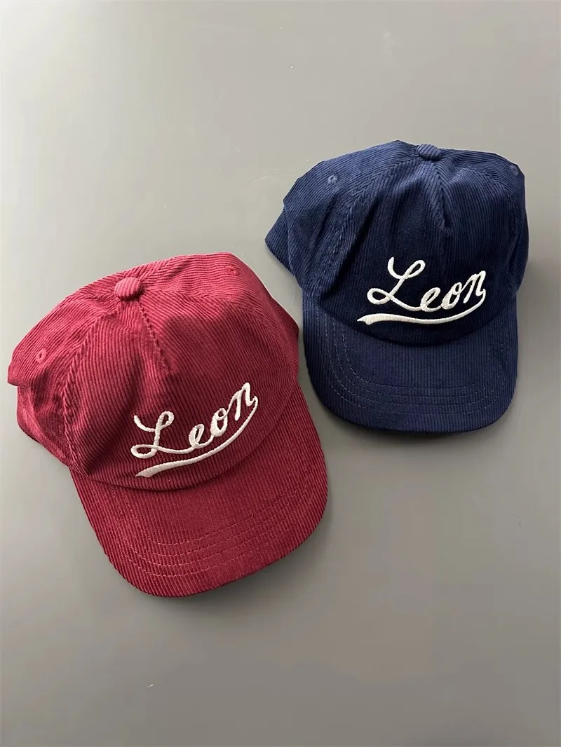 2024 Corduroy Vintage Letter Embroidered Adjustable Baseball Hat Leon Corduroy Hat MZ182