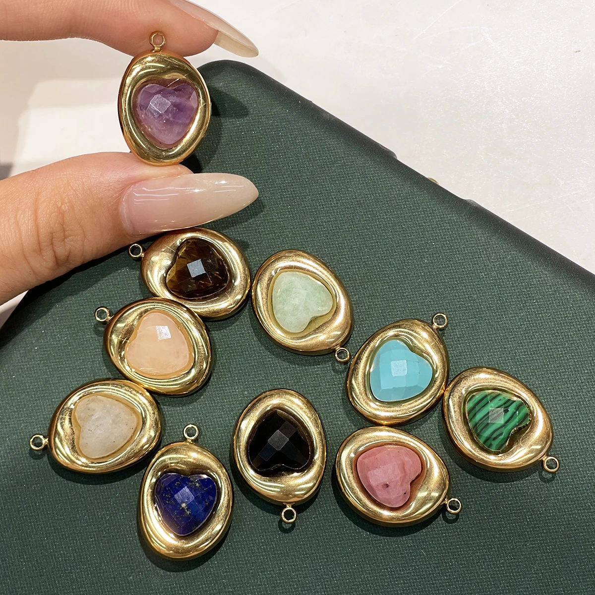 16x22mm Natural Stone Amethysts Faceted Heart Pendant Irregular Frame Charm for DIY Necklace Handmade Jewelry Making Accessories