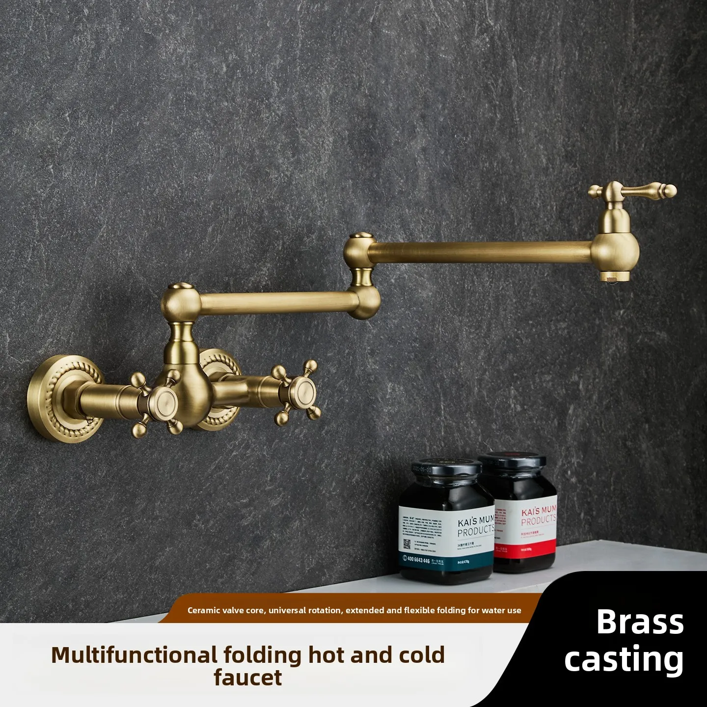 All‑Copper Hot‑Cold Kitchen Faucet, Extended Telescopic Folding Tap for Vegetable Sink & Stove Water Purification