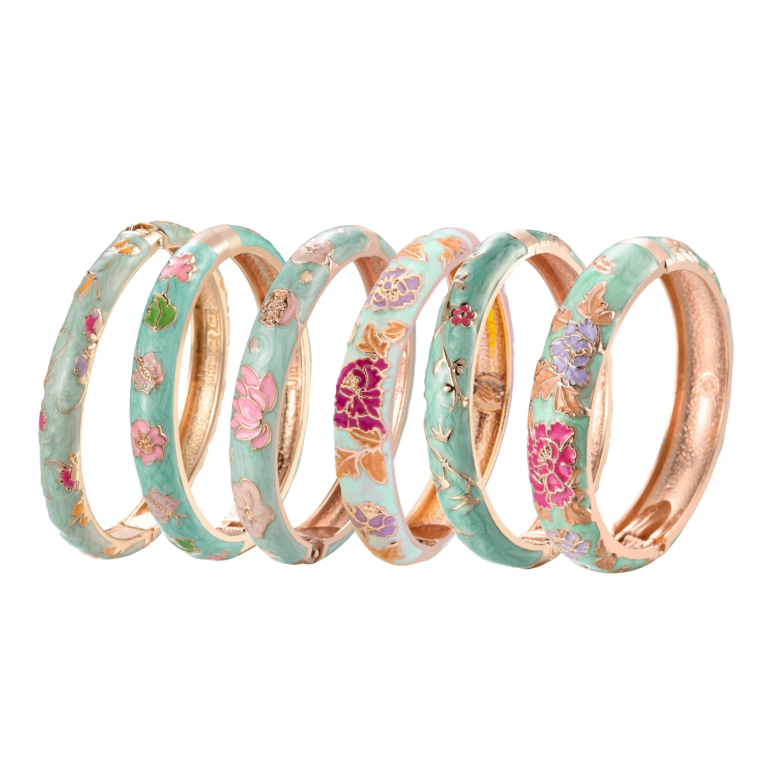1/6 PCS Enamel Bangle On Hand Trendy Women\'s Bracelet Green Cloisonne Bracelet For Women India African Jewelry Hawaiian Bohemian