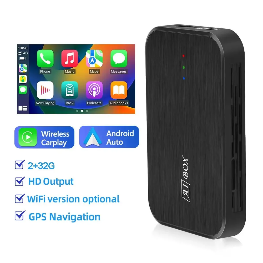 متوفر في المخزون صندوق AI للسيارة الجديد لمحول CarPlay السلكي CarPlay اللاسلكي Android Auto الوسائط المتعددة Car Play TV Box YouTube Netflix Acces