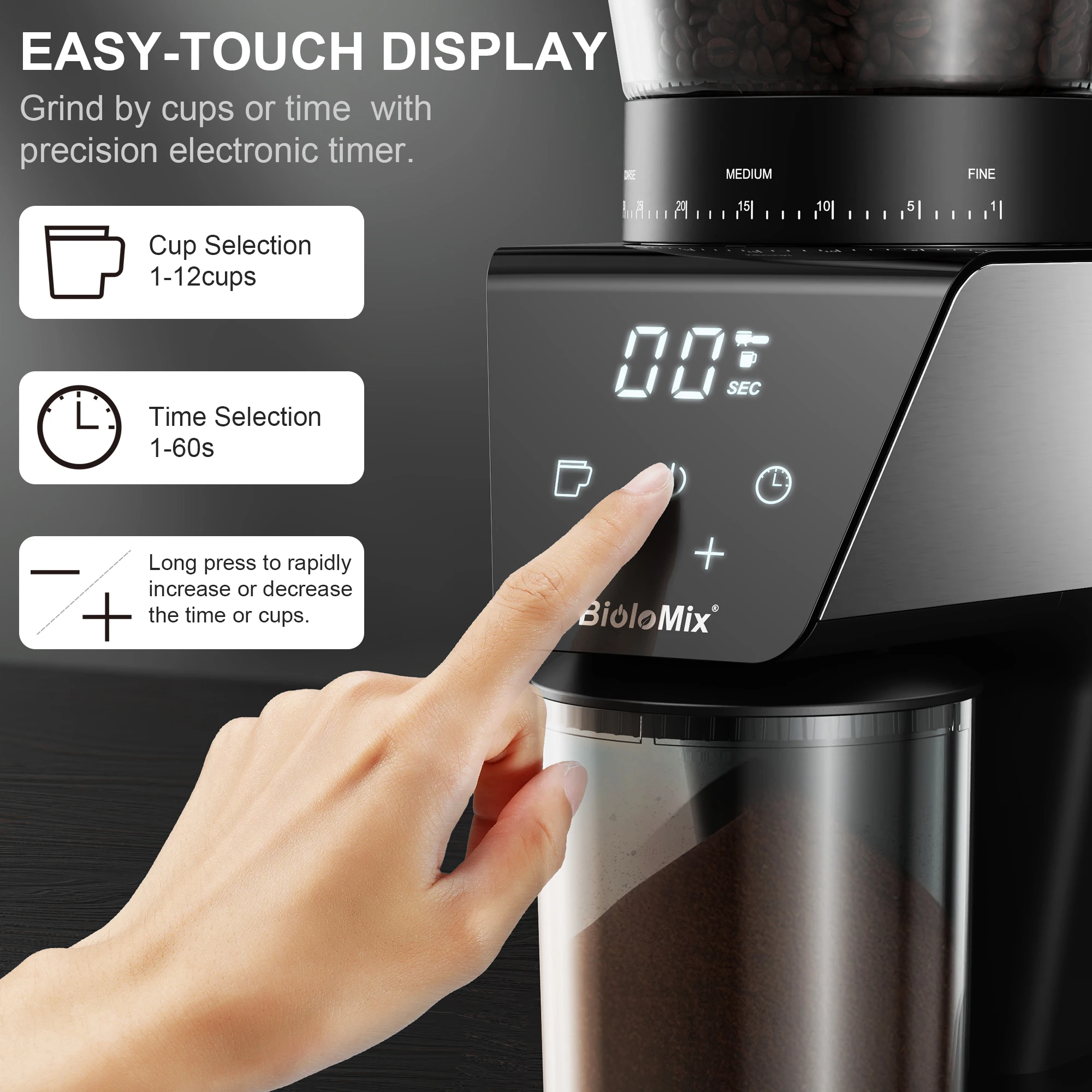 for Espresso American Coffee Pour Over Visual Bean Storage  Automatic Burr Mill Electric Coffee Grinder with 30 Gears