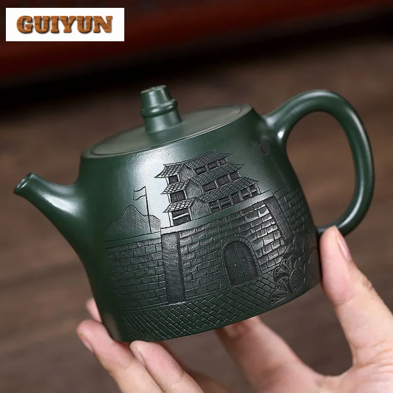 290ml Classic Yixing Purple Clay Teapots Handmade Handuo Pot Raw Ore Green Mud Kettle With Filter Zisha Teaset Tea Services Gift