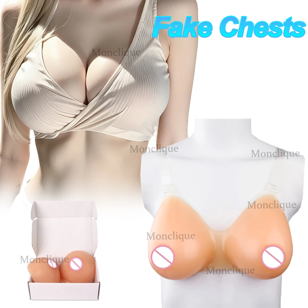 Soft Silicone Fake Breasts Tits Artificial Sexy Fake Breasts Realistic Fake Chest for Drag Queens Cosplay Transgender Performers
