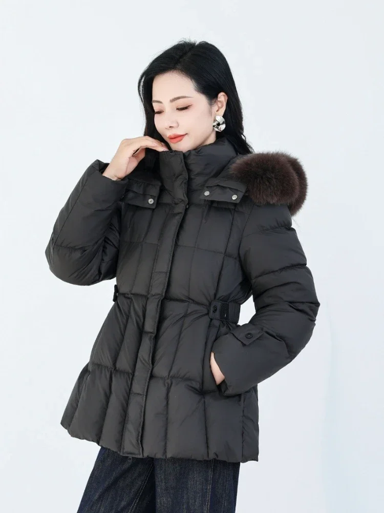 2025 NewFashion à capuche vraie fourrure de renard doudoune femme nouveau automne hiver épais chaud vêtements femmes fourrure naturelle duvet de canard manteau