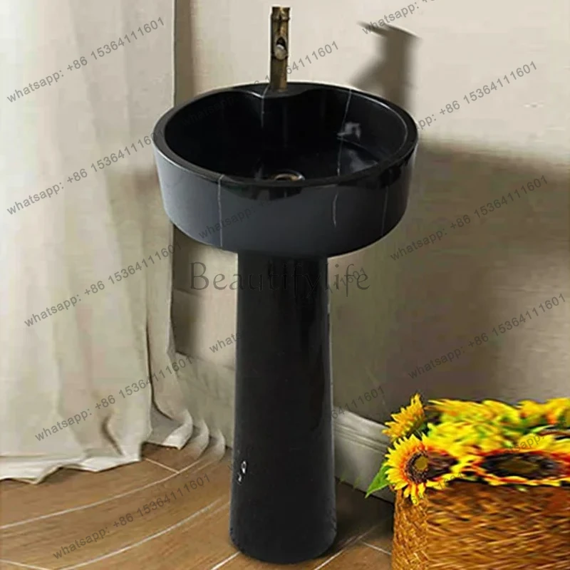 Natural stone floor-to-ceiling column basin Small apartment balcony bathroom Marble vertical art wash basin