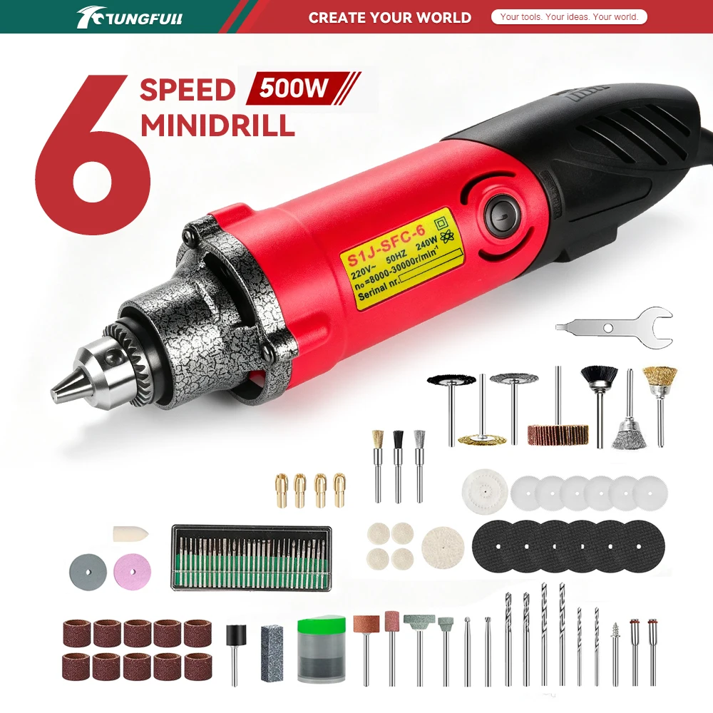 High Speed Electric Grinder 480W 500W 6-Speed Adjustable 8000-32000RPM Handheld Engraver for DIY Woodworking Metal Grinding