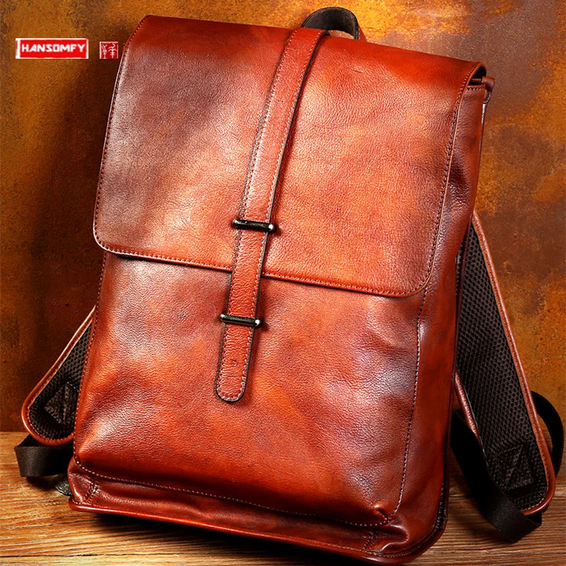 Leather Backpack Computer Bag First Layer Leather Backpackage Men's and Women's Casual Travel Bag