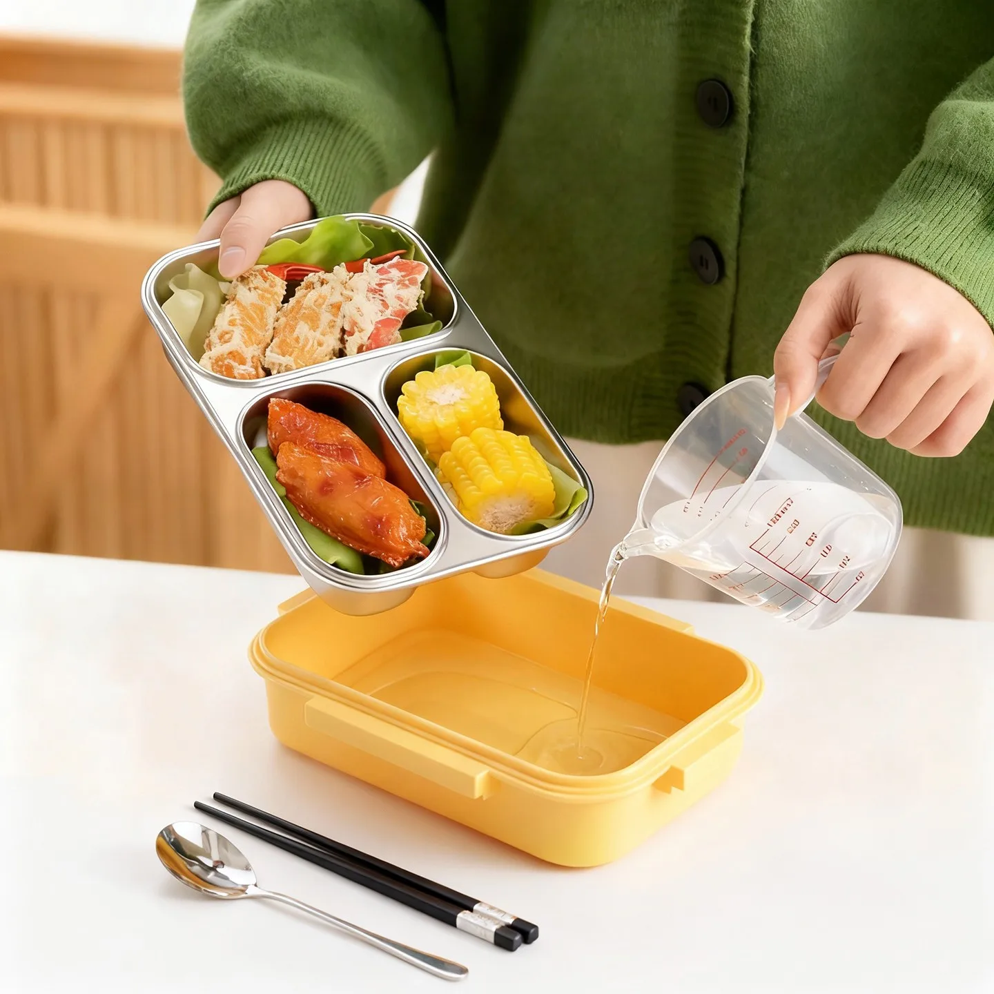 Large Capacity Cartoon Children Lunch Box With Handle Portable Leak Proof 304 Stainless Steel Divided Food Container Heatable view 5