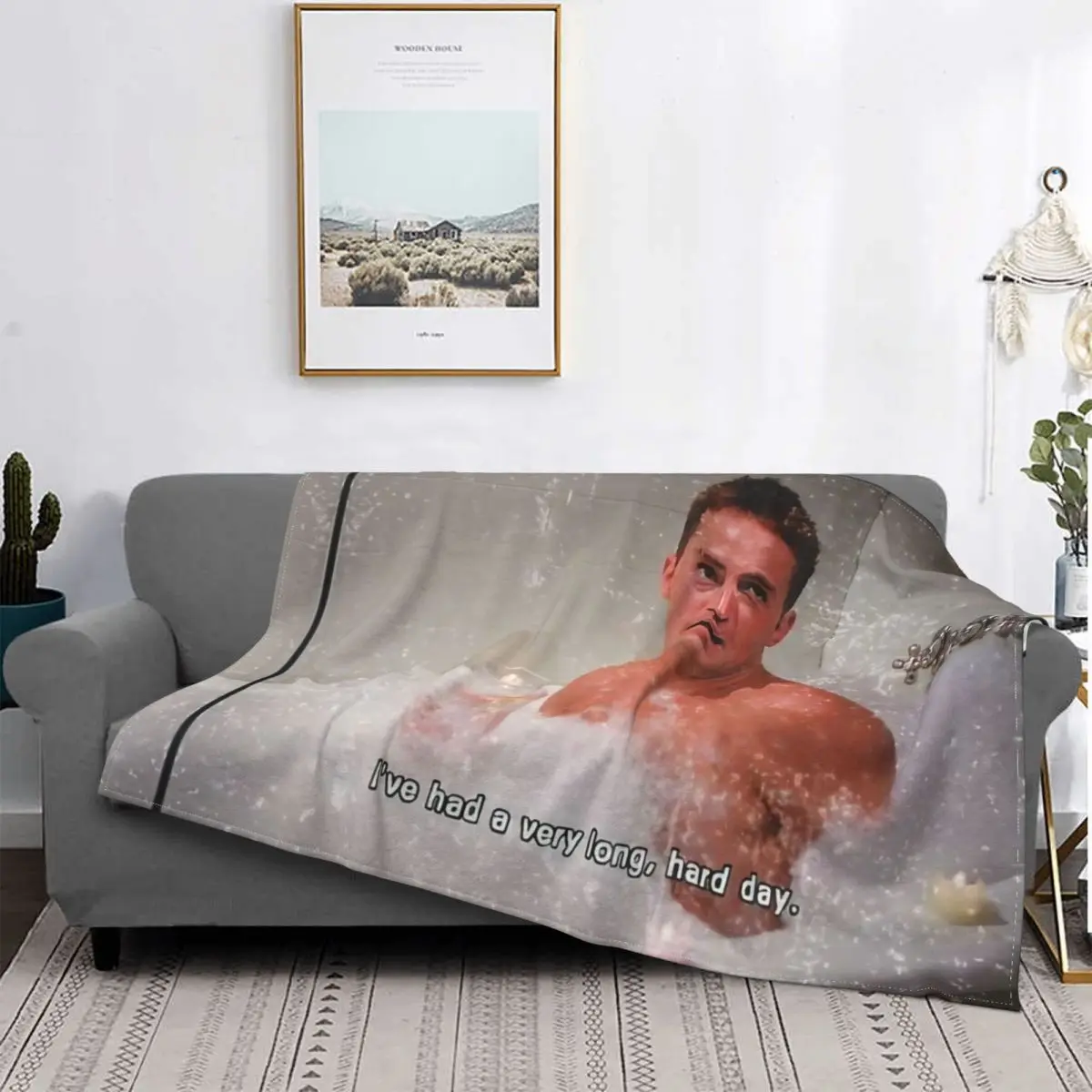 Matthew Perry I've Had A Very Lonng, Hard Day Flannel Blanket Funny Throw Blanket for Bed Sofa Couch 150*125cm Bedspread