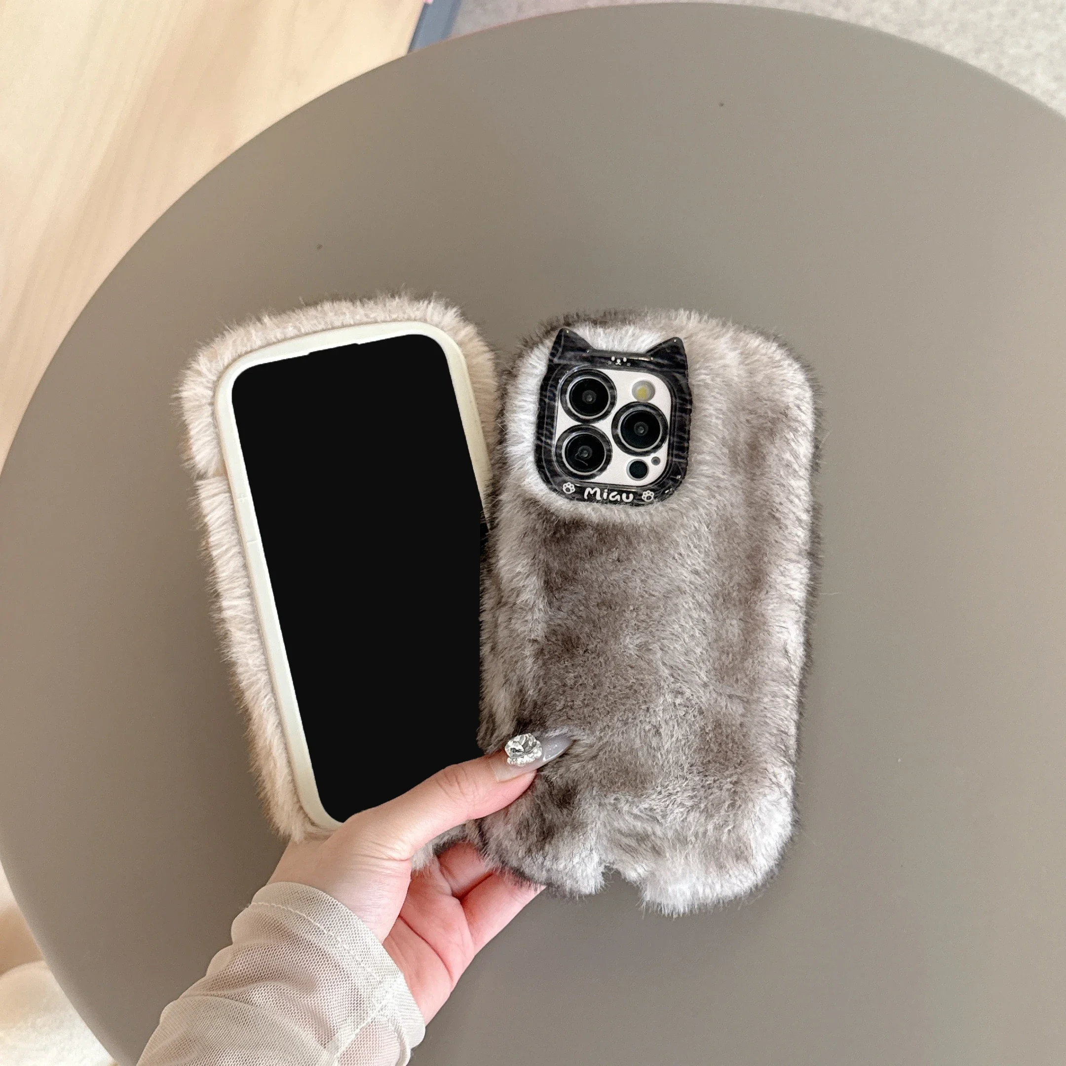 Plush Cat ear mink hair Phone Case for IPhone16 15 14 13 11 12 ProMax Plus Shockproof  Warm Fur Anti-drop Protective Back Cover