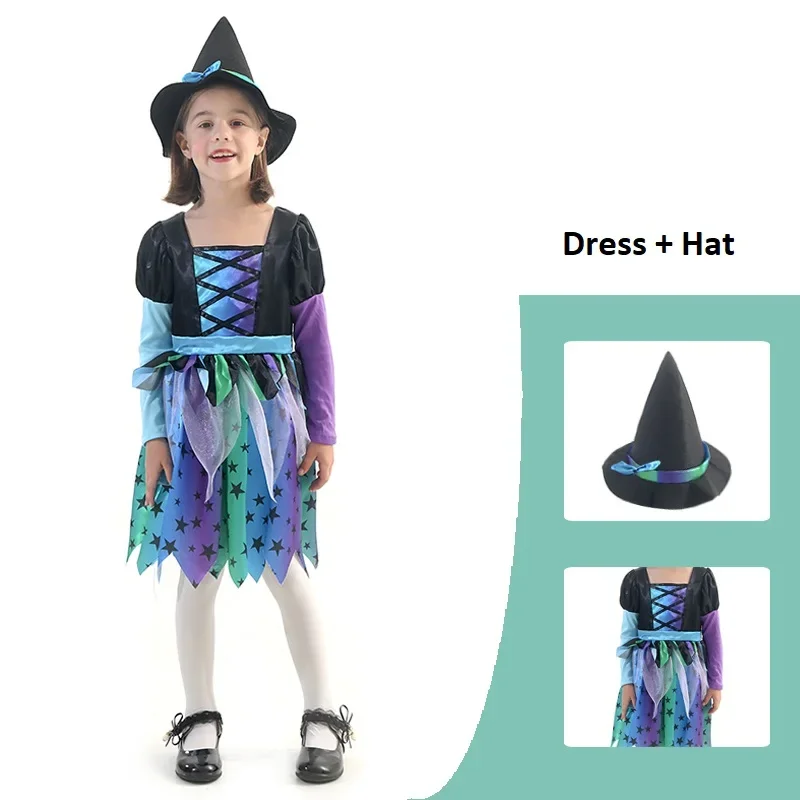 Costume da strega vestito fantasia ragazza per bambino Halloween Dress Up