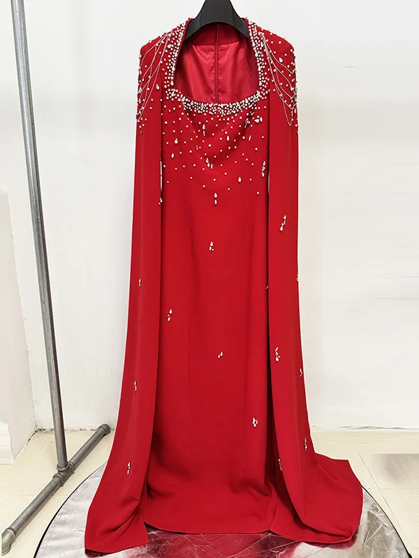 Robe de soirée longue ornée lourde avec poinçon oulder et chaîne pendentif nouveau 2025 Celebri Sle l coton Dr