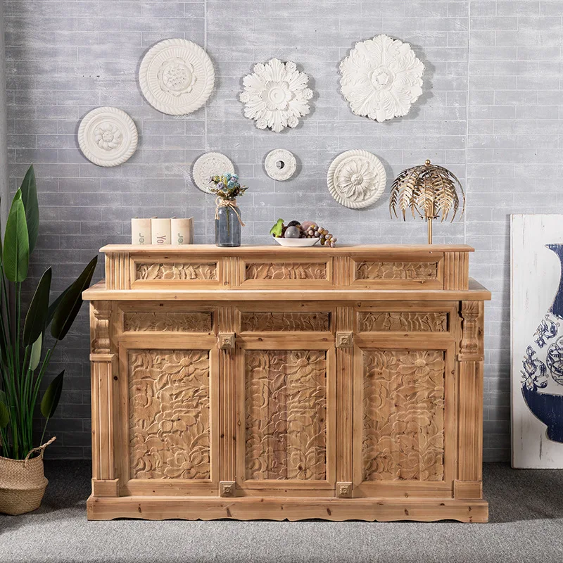 New Chinese retro bar counter shopping mall checkout page health foot bath tea house small carved counter flower shop clothing