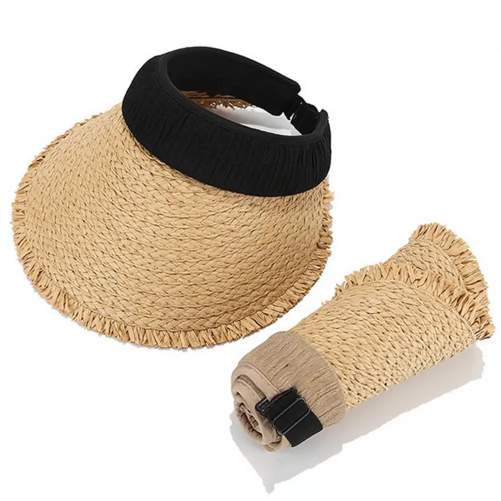 Packable Straw Hat Women Straw Hat Foldable Braided Straw Sun Hat Wide Brim Uv Protection Breathable Hollow Top Summer Travel