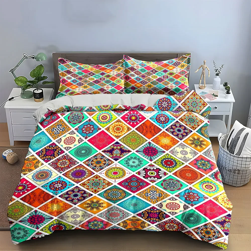 Colorful Mandala Pattern Decor Set Soft Comfortable Duvet Cover Bedding Set Included 1*Duvet Cover & 2*Pillowcases, gift