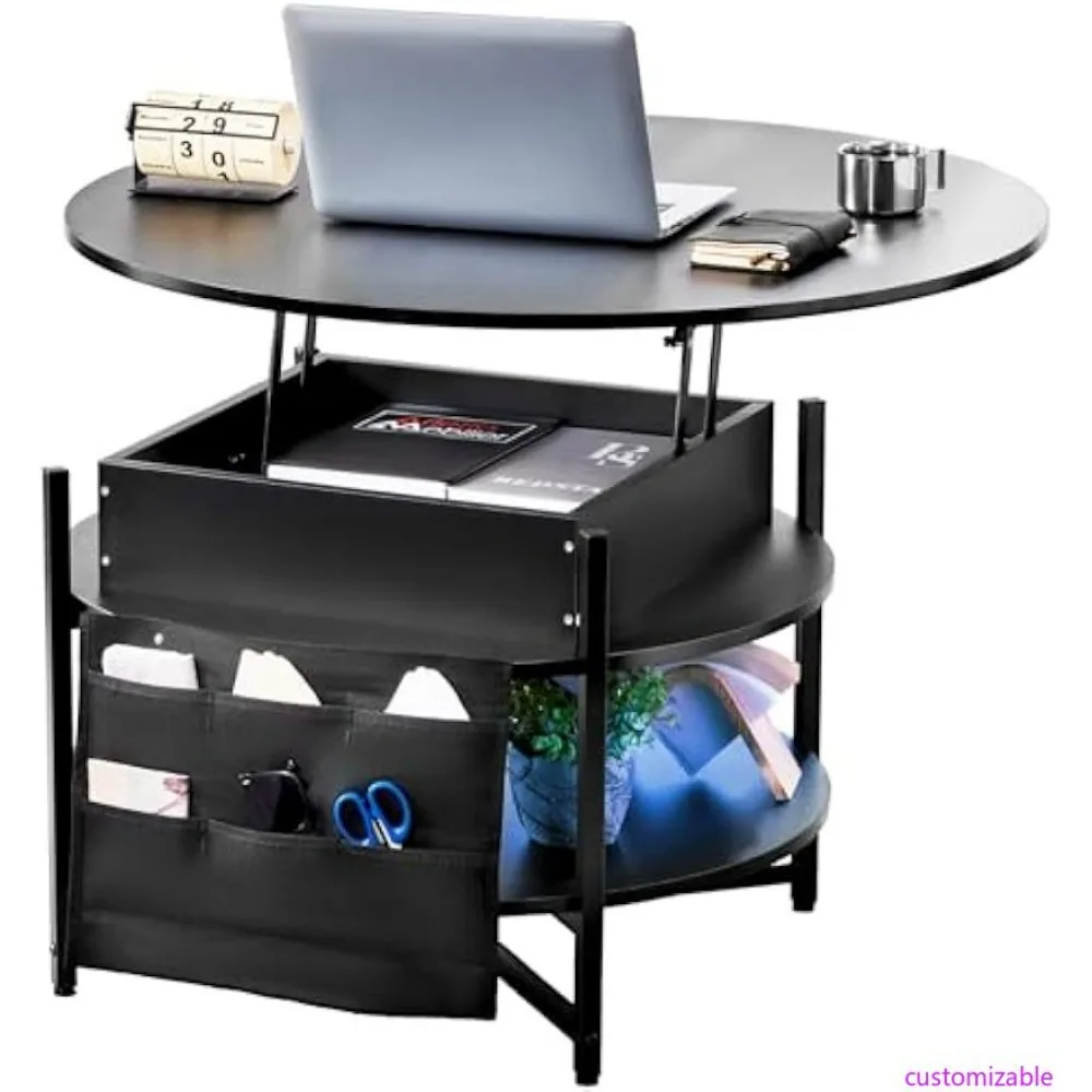 Round Coffee Table with Storage and Hidden Compartment for Living Room, 35.3 inches Diameter