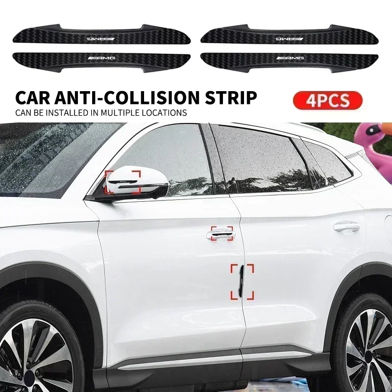 4pcs Car Carbon Fiber Pattern Anti-Collision Strips For Mercedes Benz AMG W203 W206 W220 W205 W211 W212 W201 Accessories