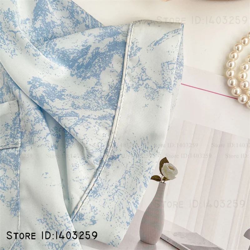 طقم بيجامات نسائي ملابس نوم صيفية بأكمام قصيرة وبنطلون ملابس صالة مثيرة مطبوعة بالزهور ملابس نوم بيجامات بدلة ملابس منزلية من الحرير والساتان #4