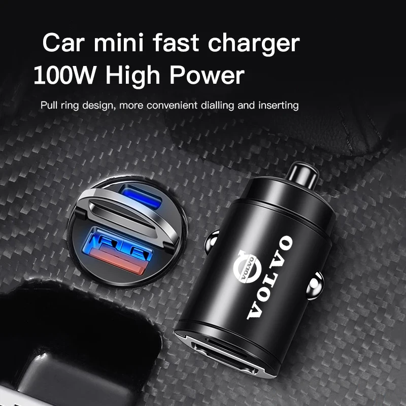100W QC3.0 PD Mini Car Charger Fast Charging Car USB Type C Charger For  Volvo V60 XC60 XC90 S60 XC40 V40 S80 T6 V90 EX90 S90 V70