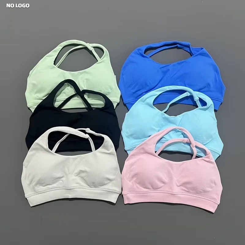 

No Logo Women Asymmetric Sports Bra Seamless Yoga Top Clothing High Support Removable Chest Pad Underwear Workouts Gym Bra
