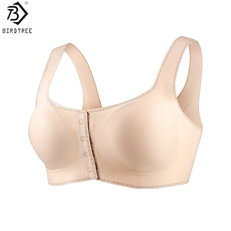 

Birdtree, Silk Blended Wireless Bra, Women Full Cup Front Buckle Underwear, Soft Breathable Brassiere, 2026 Spring New A64132JF