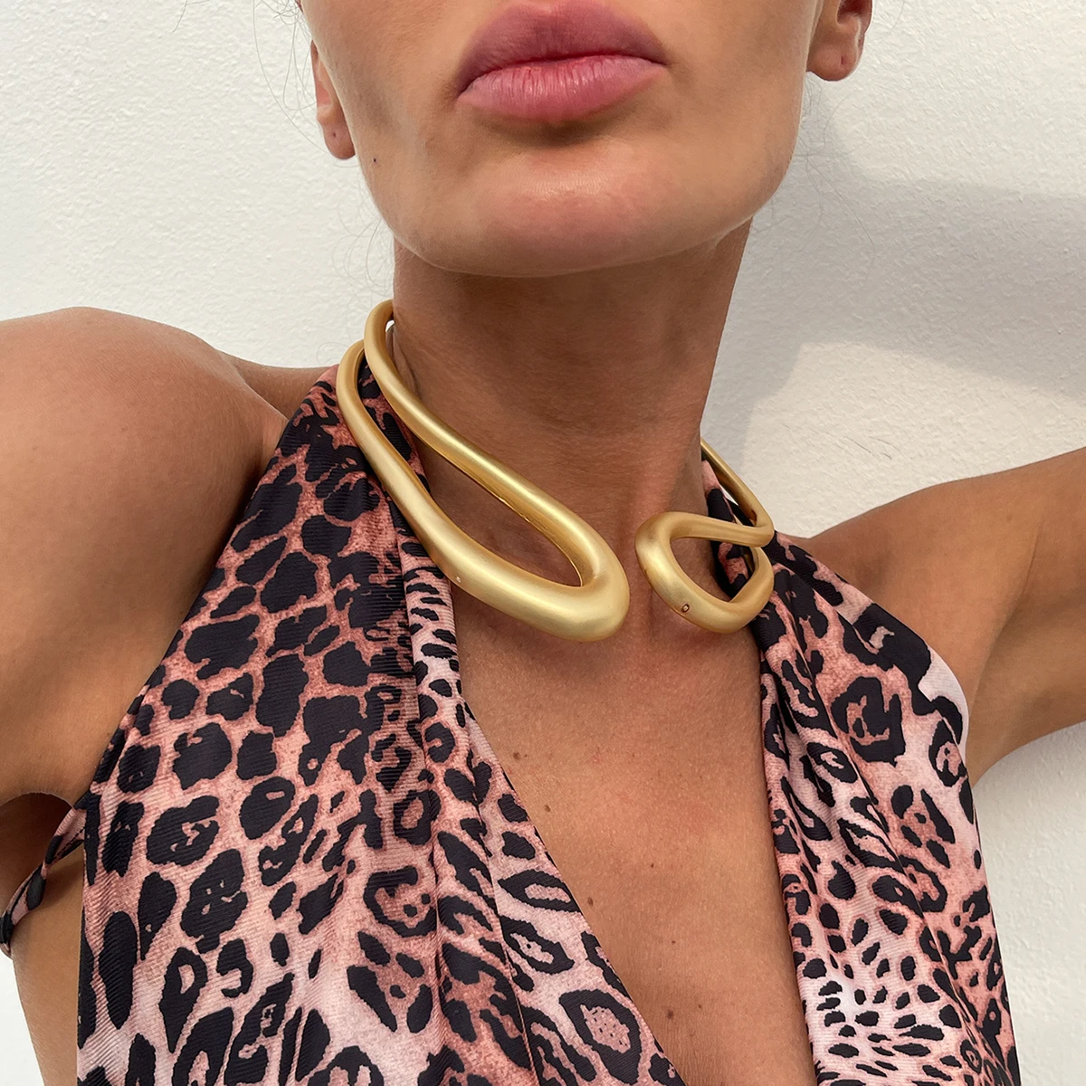 Salircon Exaggerated Geometric Twisted Double Layer Chokers Necklace Women Punk Luxury Heavy Metal Collar Chain Party Jewelry