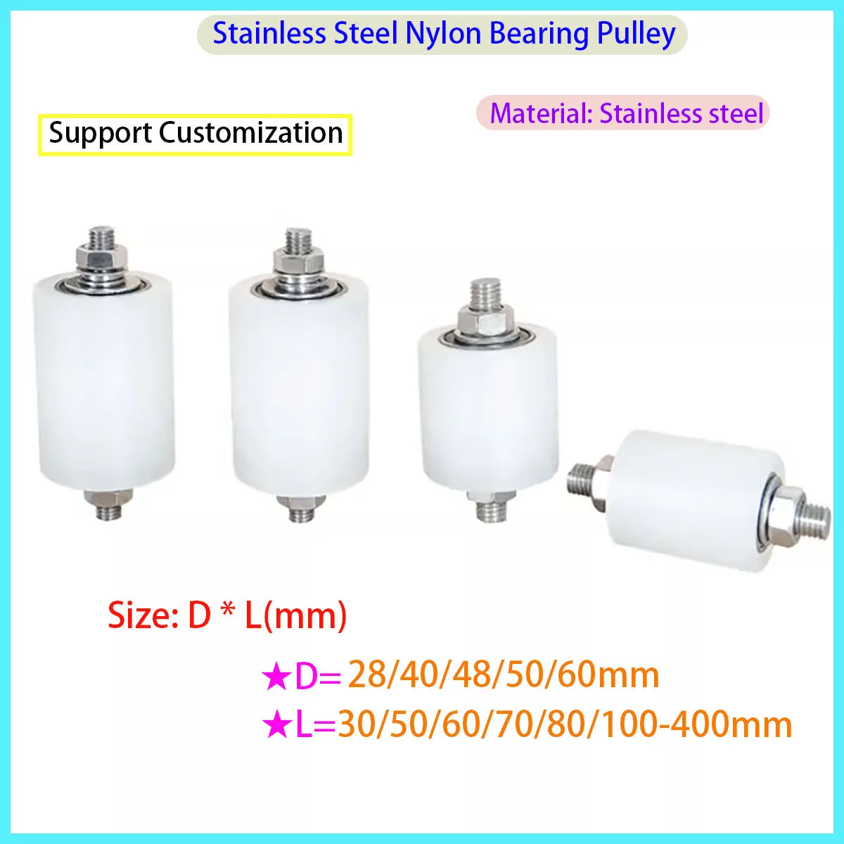 

Stainless Steel Screw Double Head Thread Nylon Positioning Wheel Diameter 28/40/48/50/60mm