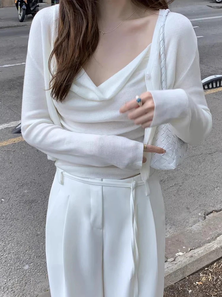 

Liangliang вязаный кардиган, женский комплект безрукавки с внутренней стороны, весенний новый маленький сексуальный хлопковый солнцезащитный костюм из двух предметов