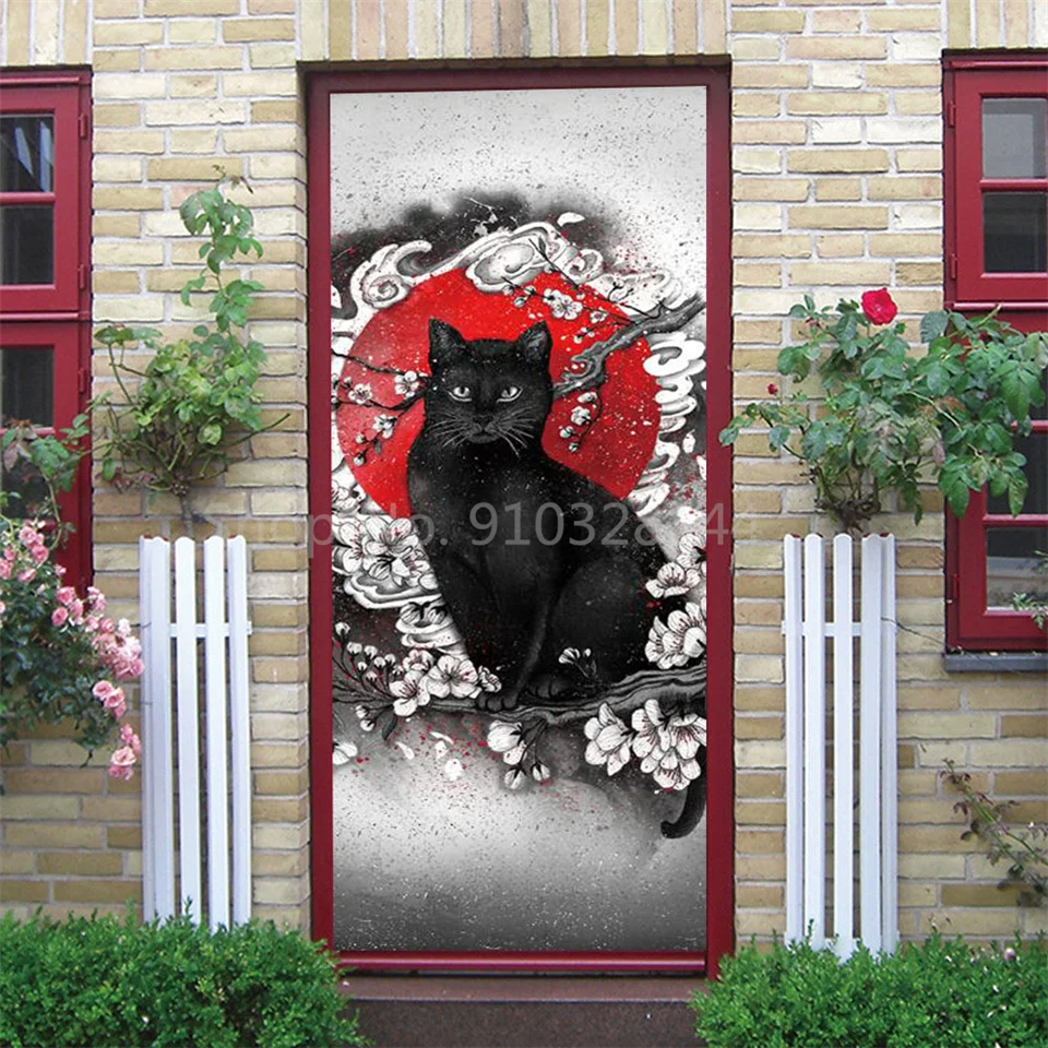 Tier-Türaufkleber Katze Tiger Hirsch Leopard Tapete Benutzerdefinierte Türen Poster Wandtattoo Selbstklebend 3D Heim-Design Dekor Türsticker – Detail 36