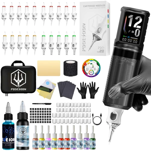 Kit de tatuaje POSEIDON V6, Kit de pluma de tatuaje para maquillaje permanente, Kit de máquina de tatuaje profesional inalámbrico HM163, Kit de pistola de tatuaje