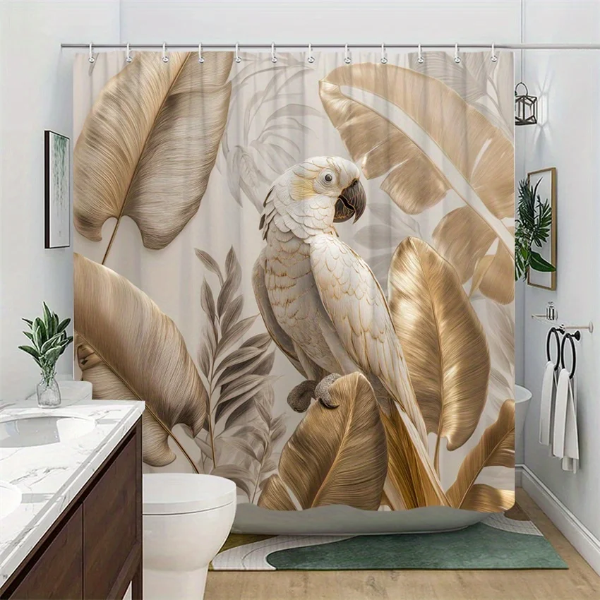 

1 шт. занавеска для душа с тропическим какаду — полиэфирная ткань, можно стирать в машине, подходит для украшения ванной комнаты