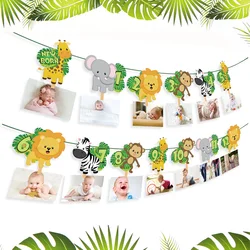 Jungle Animals Photo Banner Jungle Safari Theme Birthday Party Decoration Kids Baby Shower Wild One Birthday Banner Hangning