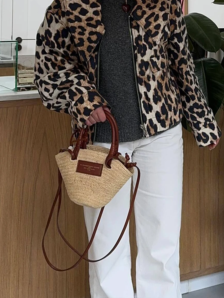 HH Vintage Casual Women Jackets Leopard Print Zippers Turn-down Collar Short Coats New Fashion 2024 Spring Holiday Jackets