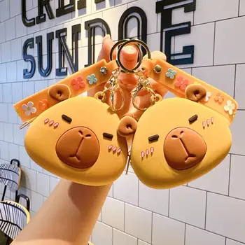 可愛矽膠耳機收納袋卡通水豚零錢包女孩錢包包掛件帶腕帶鑰匙扣 10 最佳銷售 矽膠錢包 - №8